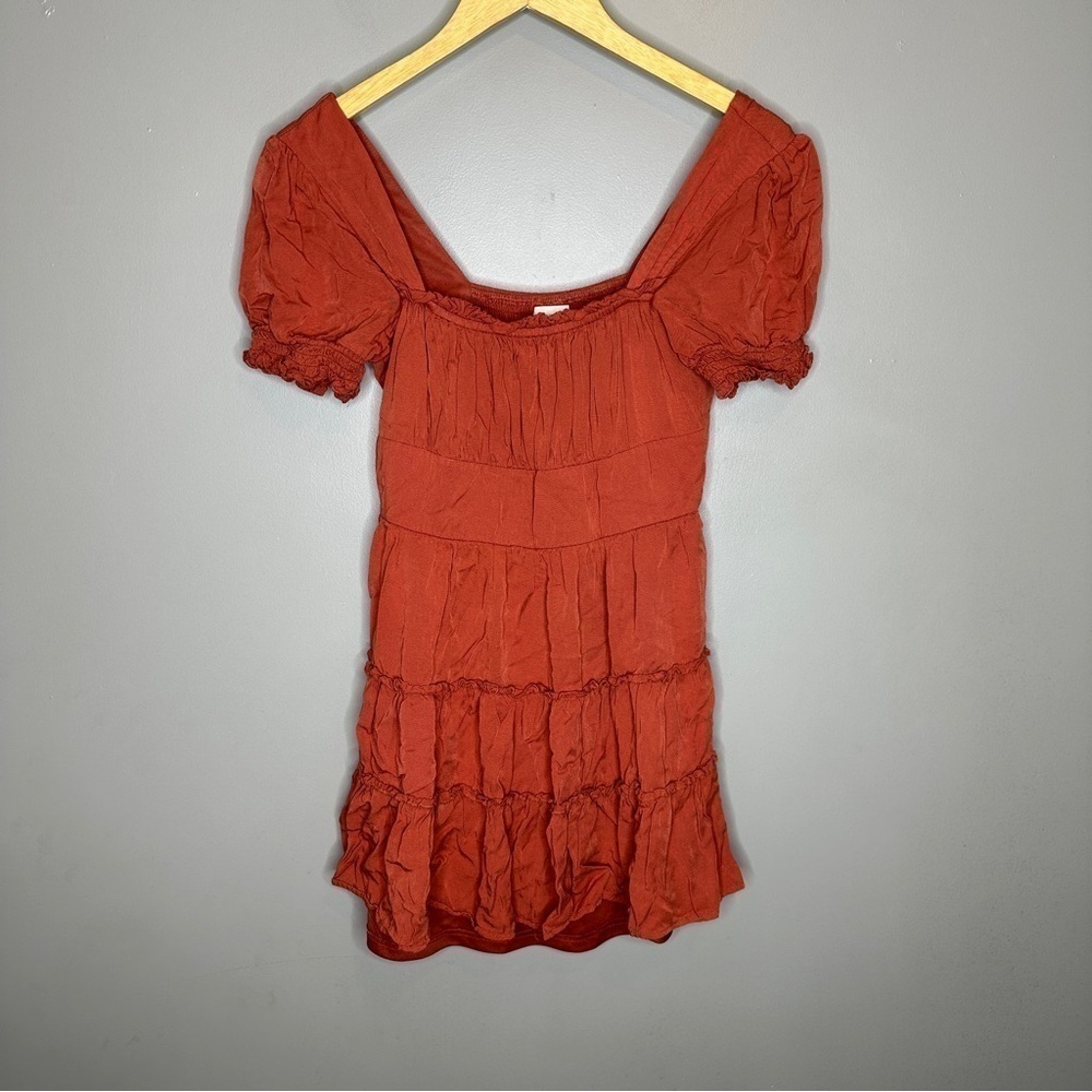 altar'd state tiered burnt orange mini dress